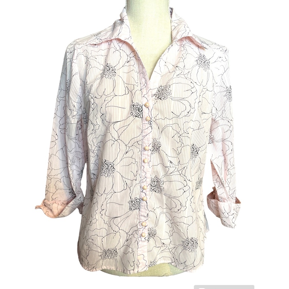G. Lance Pale Pink Floral Button Down Long Sleeve Shirt